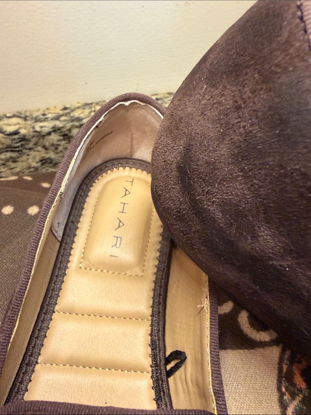 Tahari Brown Suede Loafers with Almond Toe - Picture 2 of 7